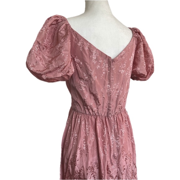 Vintage 80s NuMode Pink Floral Wrap Top Puff Sleeve Maxi Party Dress UK 12 US Sm - Picture 7 of 12